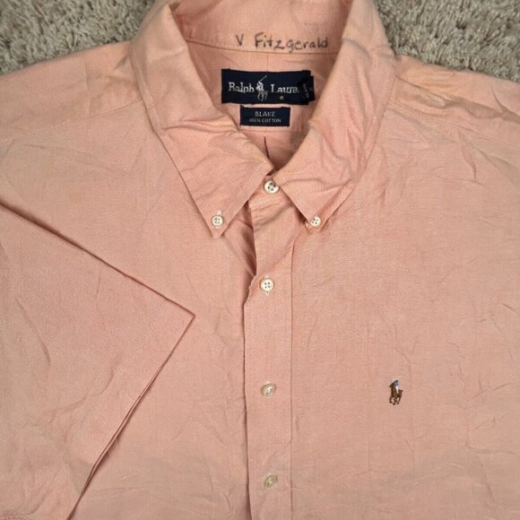 Ralph Lauren Button Up Shirt Mens Cotton Short Sleeve Size XL Blake Orange - Picture 1 of 15